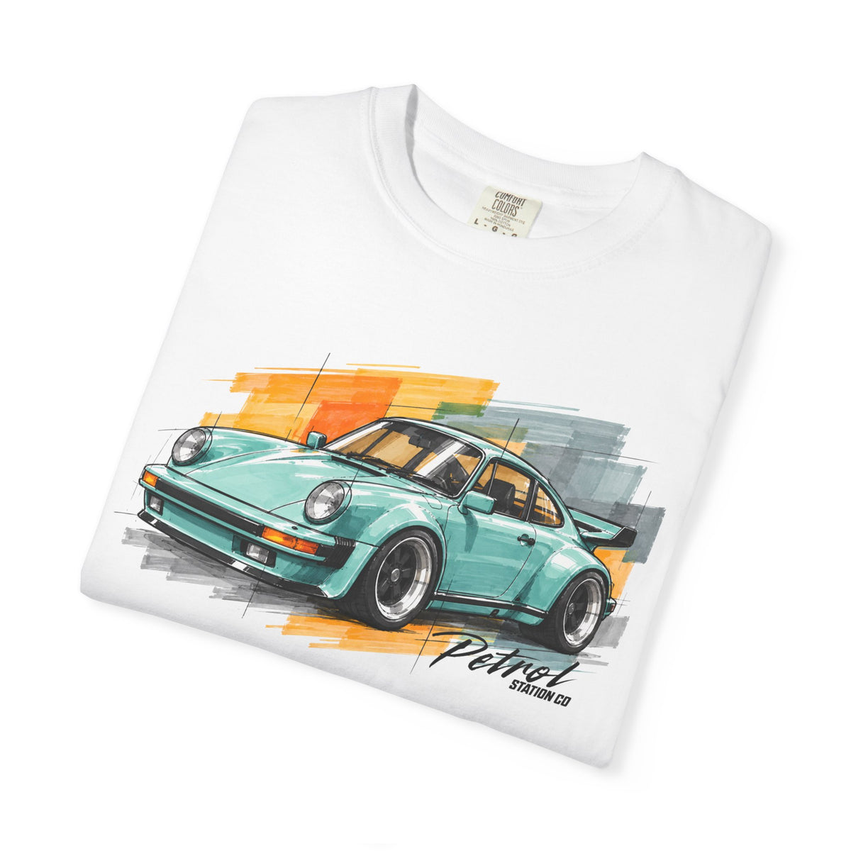 Vintage Coupe Car Tee in White, folded view showing the mint coupe print on the front