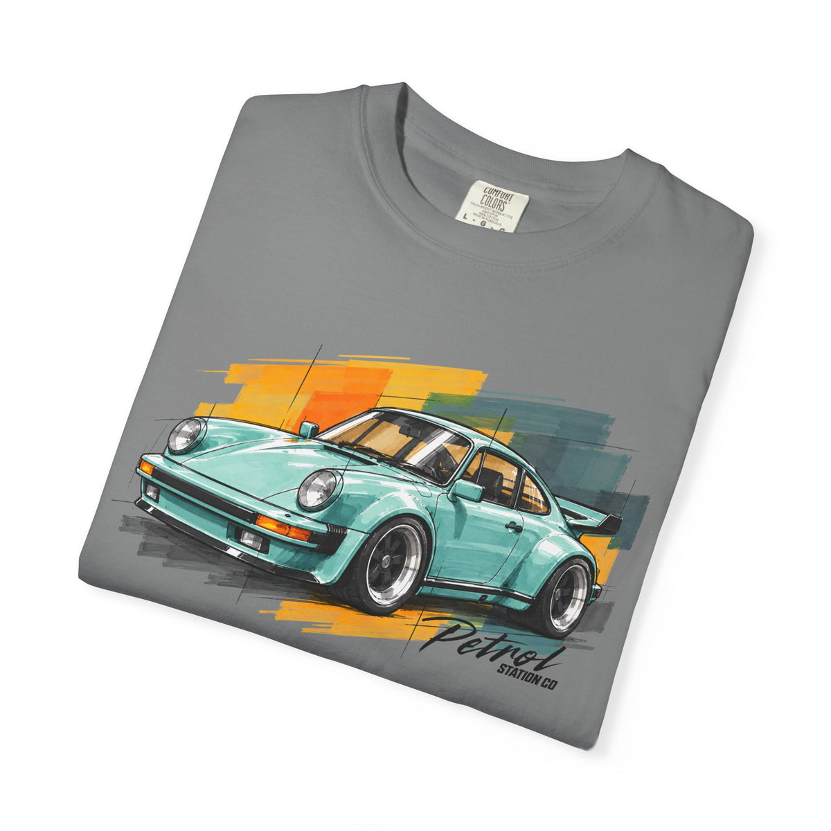 Vintage Coupe Car Tee in Grey, folded view showing the mint coupe print on the front