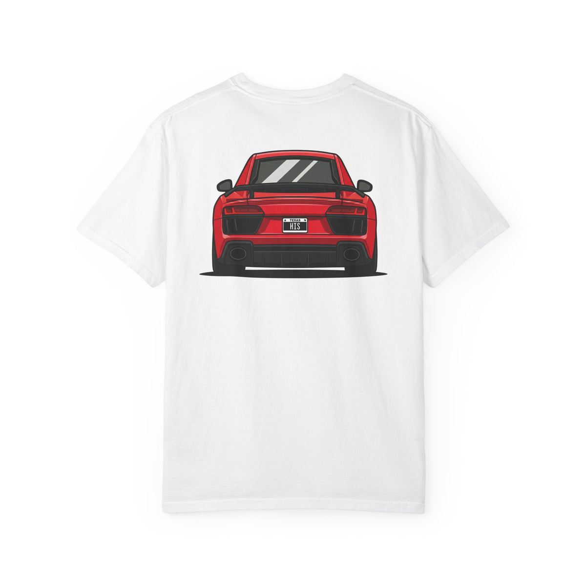 V10 Supercar Tee in White, red V10 supercar graphic, back view