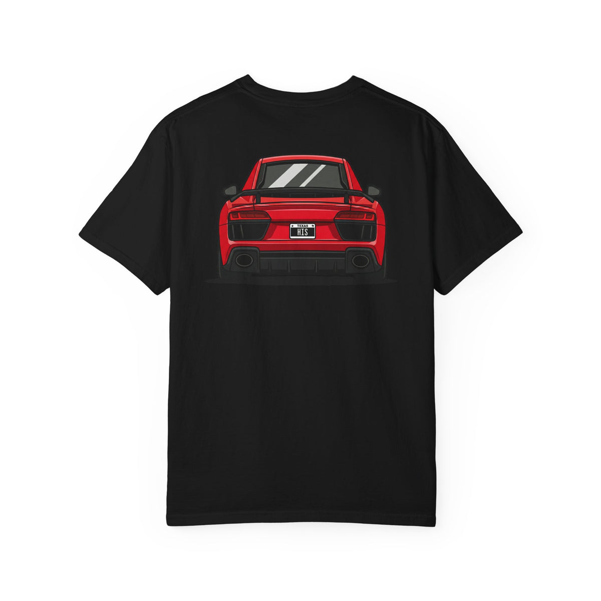 V10 Supercar Tee in Black, red V10 supercar graphic, back view