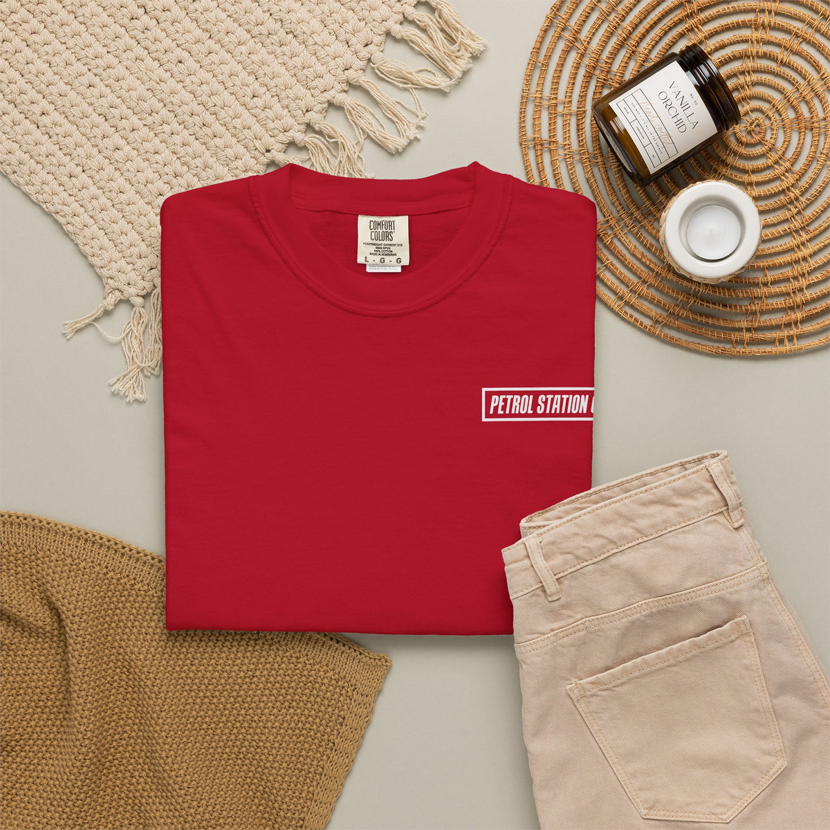 V10 Supercar Tee in Red, folded flat lay with small chest logo