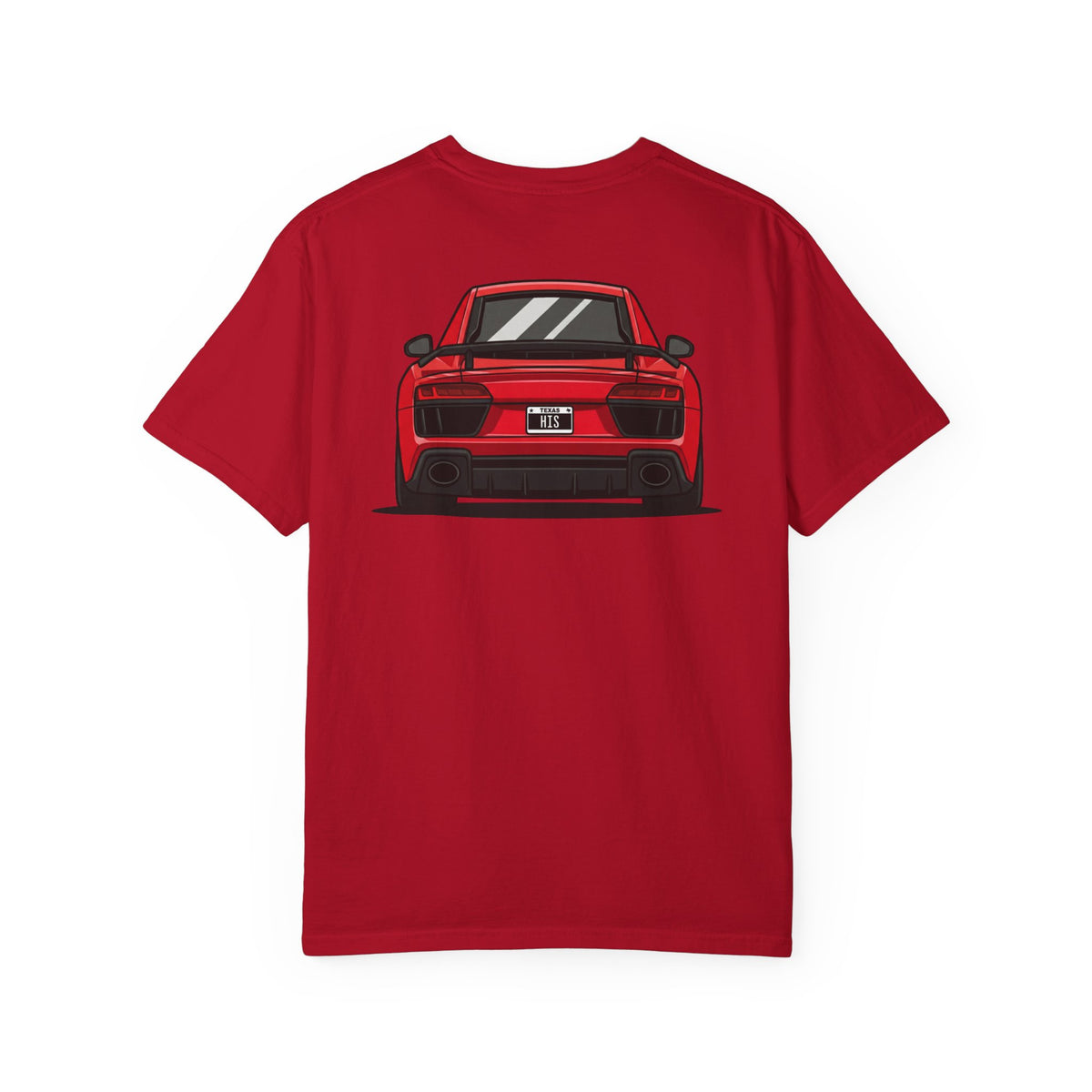 V10 Supercar Tee in Red, red V10 supercar graphic, back view