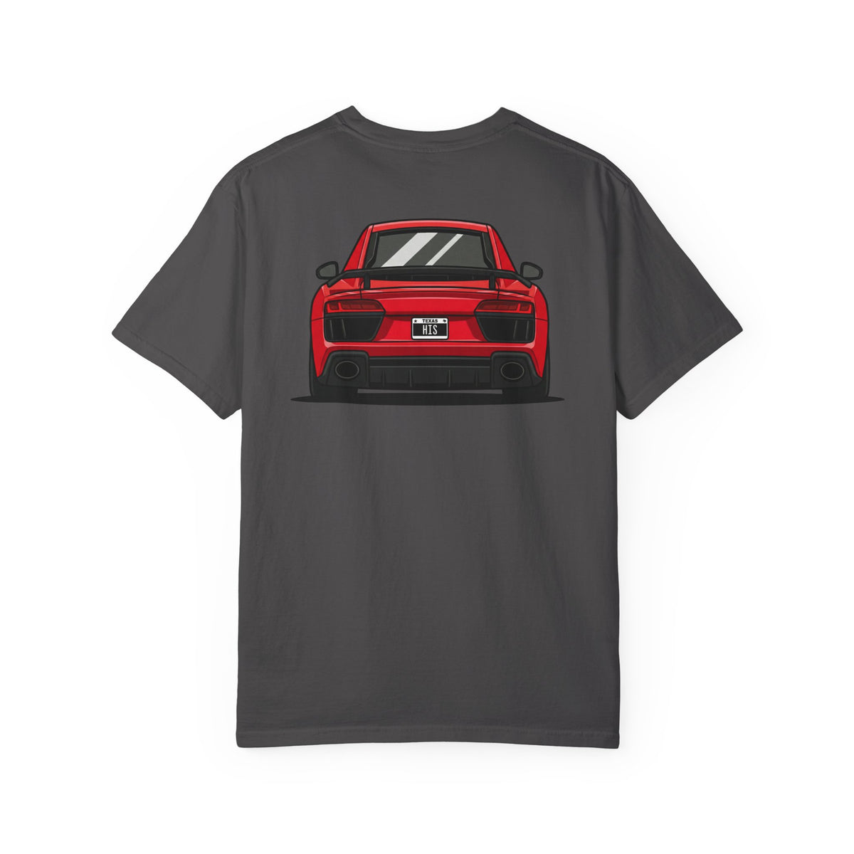 V10 Supercar Tee in Graphite, red V10 supercar graphic, back view